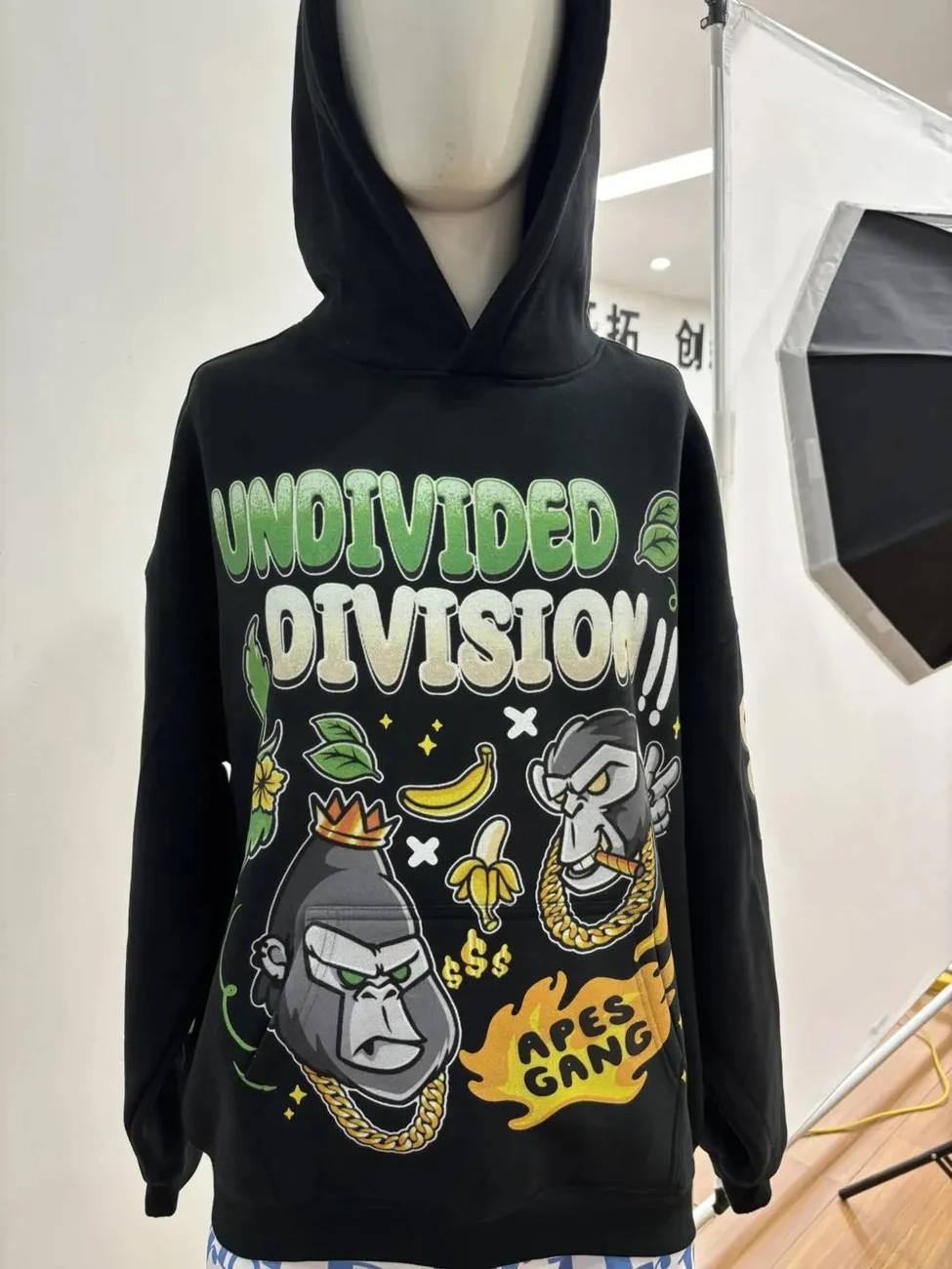 Undivided Division Apes Gang hoodie worn on a mannequin